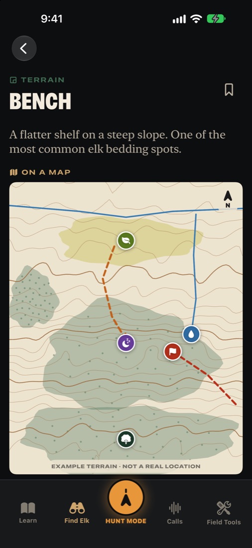 Terrain lesson with an interactive topo map of a bedding bench